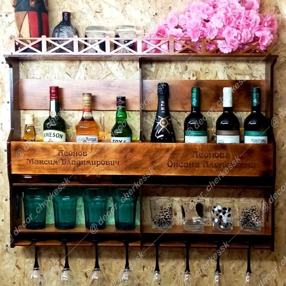 Intra απο ξύλο plywood 3mm-4mm πάχος – Επιτοίχιο Ράφι μπουκαλιού κρασιού και ράφι γυάλινης θήκης 45x50 cm INTRAVECTRY-MY556145