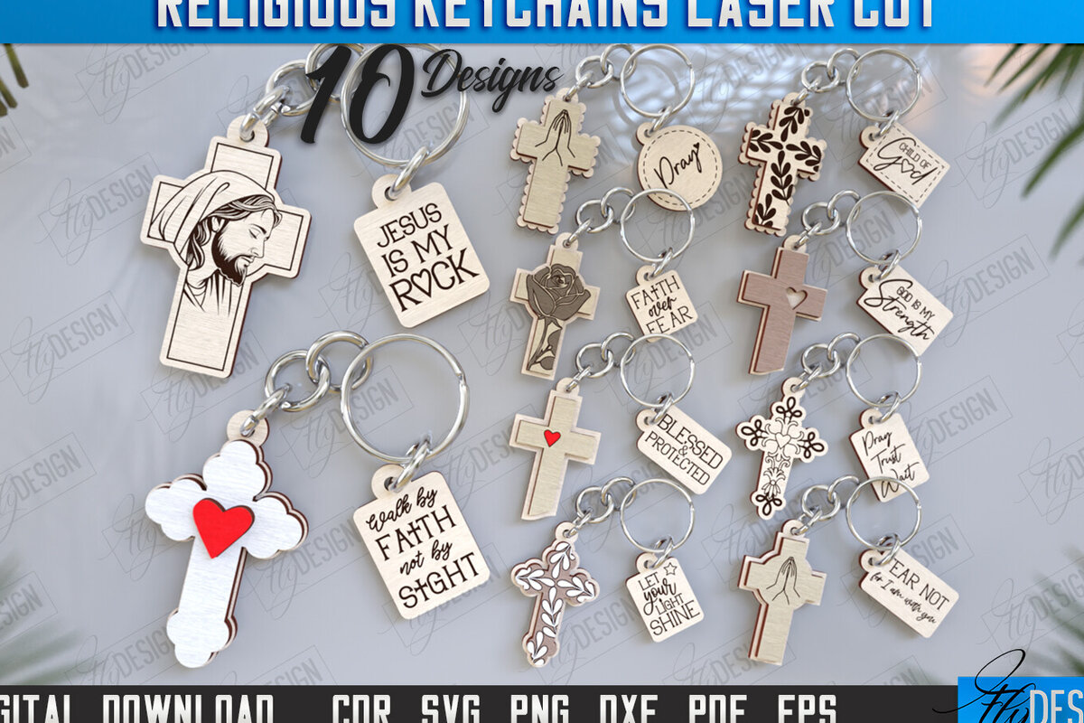 Σετ των 3 Intra απο ξύλο plywood 3mm-4mm πάχος Christian Keychain |CNC Δίασταση 6x6 cm INTRAFABR-123417715