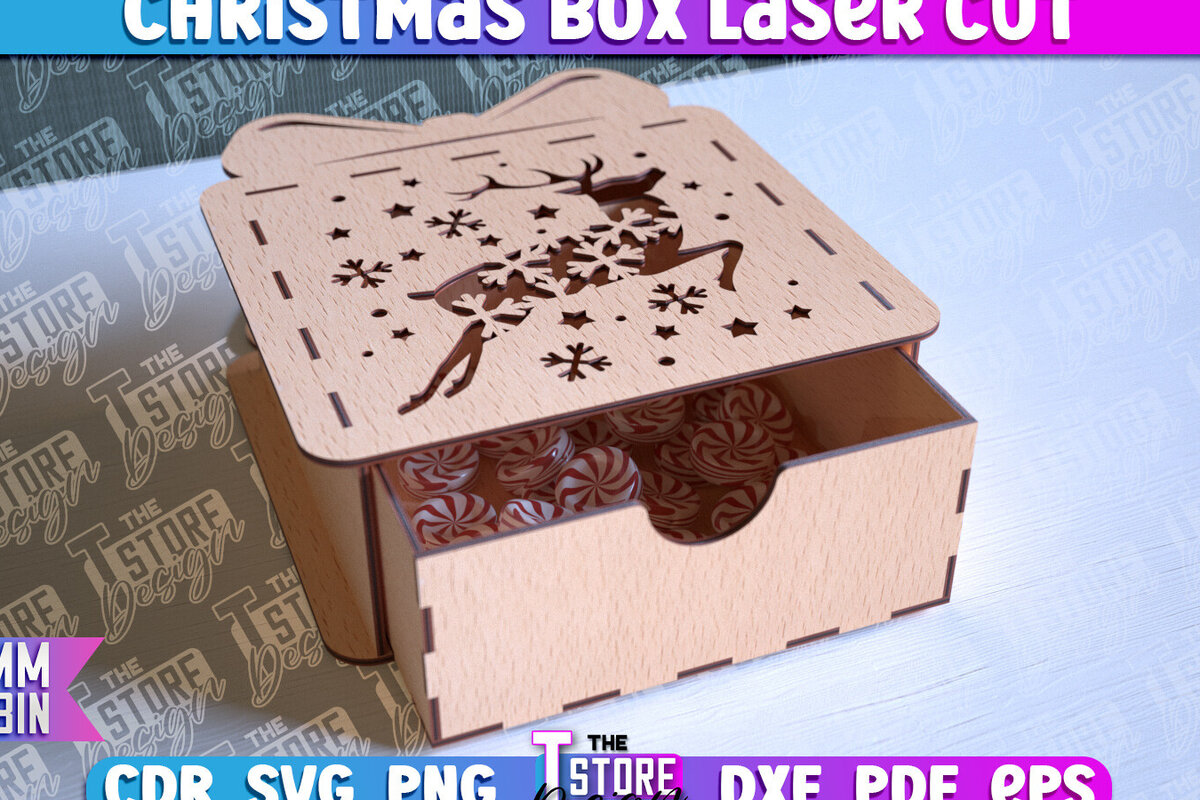 Σετ των 2 Intra απο ξύλο plywood 3mm-4mm πάχος Χριστουγεννιάτικο κουτί | CNC Δίασταση 15x15 cm INTRAFABR-86353753