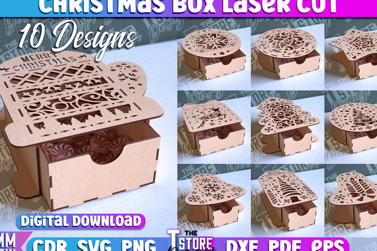 Σετ των 2 Intra απο ξύλο plywood 3mm-4mm πάχος Χριστουγεννιάτικο κουτί | CNC Δίασταση 15x15 cm INTRAFABR-86353767