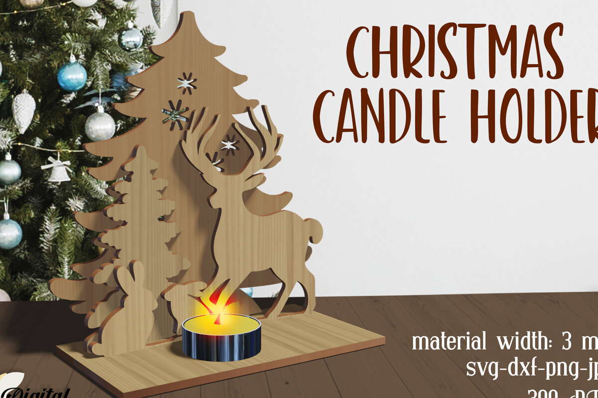 Σετ των 3 Intra απο ξύλο plywood 3mm-4mm πάχος Χριστουγεννιάτικες Κηροπήγια. Xmas Δίασταση 15x15 cm INTRAFABR-80867098