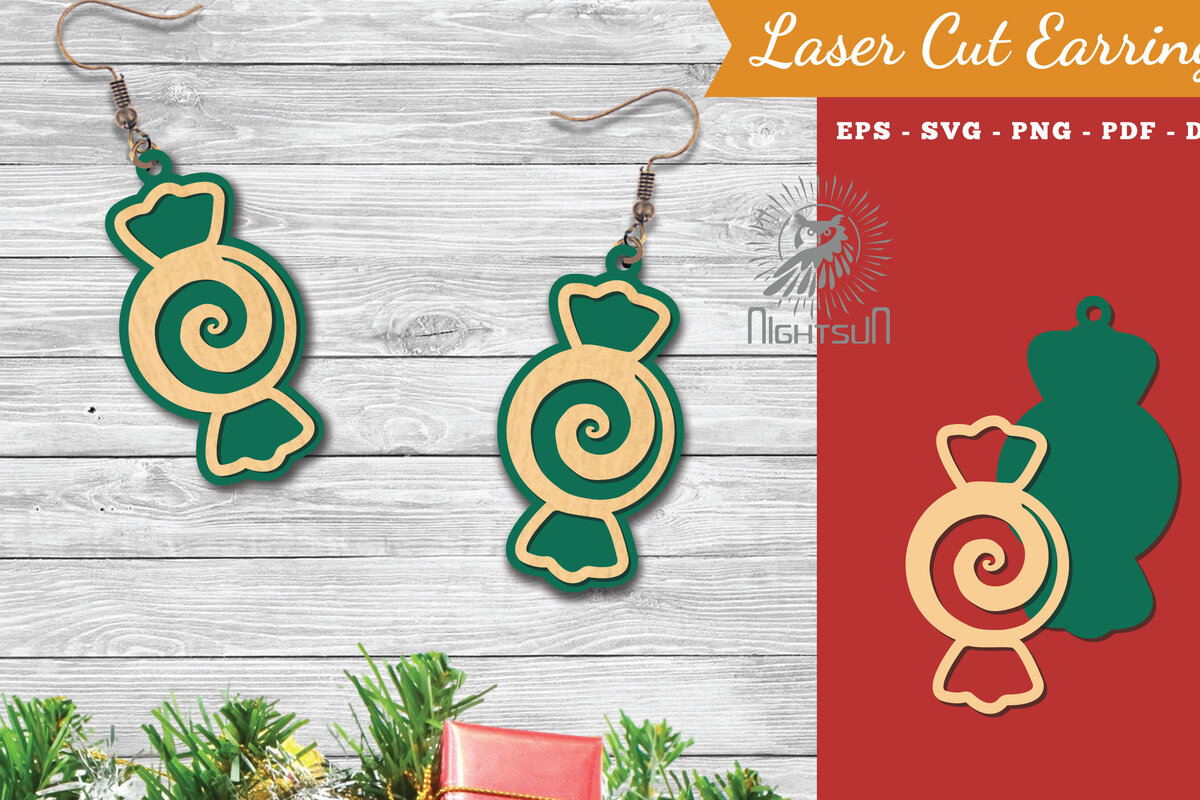 Σετ των 3 Intra απο ξύλο plywood 3mm-4mm πάχος Χριστουγεννιάτικα σκουλαρίκια κομμένα με λέιζερ καραμέλα 3 Δίασταση 3x3 cm INTRAFABR-112553200