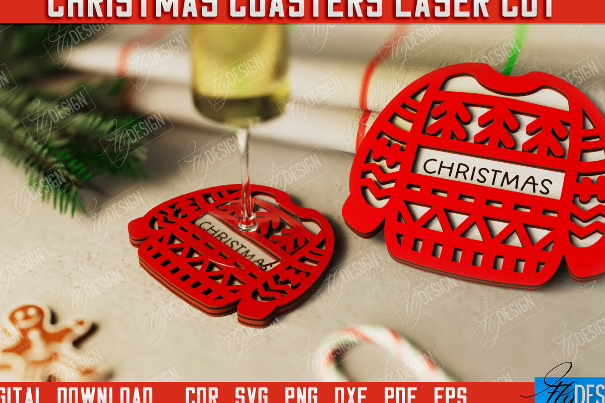 Σετ των 2 Intra απο ξύλο plywood 3mm-4mm πάχος Χριστουγεννιάτικο σουβέρ| Κύπελλο σουβέρ |Διακοπές Δίασταση 15x15 cm INTRAFABR-107886289