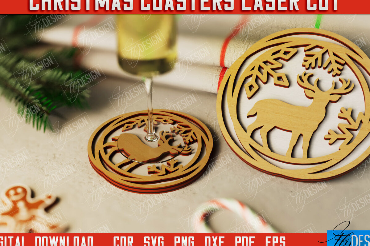 Σετ των 2 Intra απο ξύλο plywood 3mm-4mm πάχος Χριστουγεννιάτικο σουβέρ| Κύπελλο σουβέρ |Διακοπές Δίασταση 15x15 cm INTRAFABR-107886295