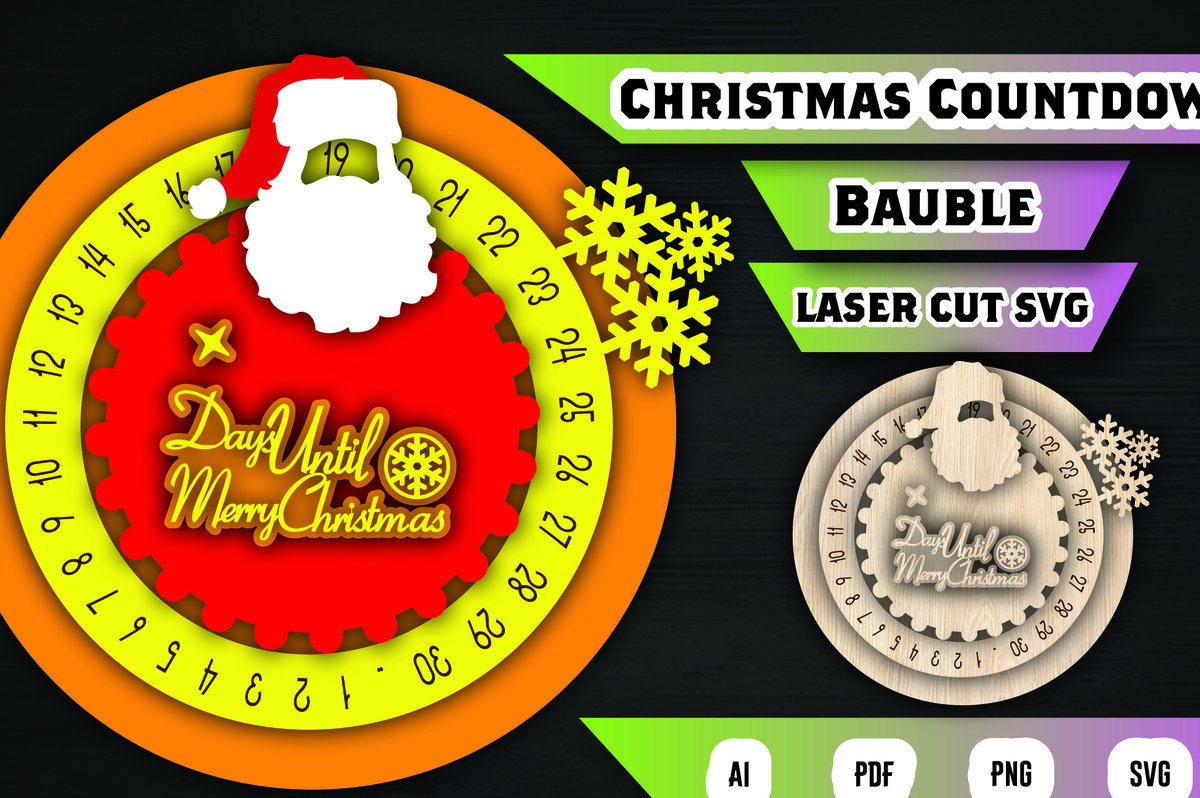 Σετ των 2 Intra απο ξύλο plywood 3mm-4mm πάχος Χριστουγεννιάτικη αντίστροφη μέτρηση Μπιχλιμπίδι Δίασταση 15x15 cm INTRAFABR-106394450