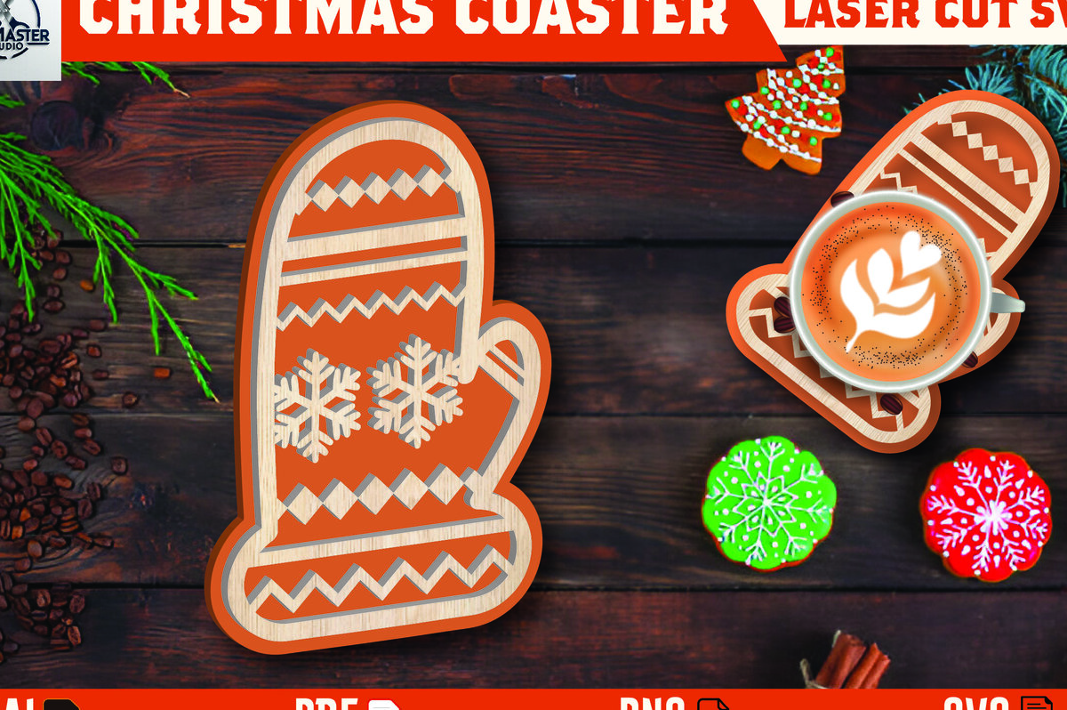 Σετ των 2 Intra απο ξύλο plywood 3mm-4mm πάχος Christmas Cup Coaster Cut  Δίασταση 15x15 cm INTRAFABR-107978278