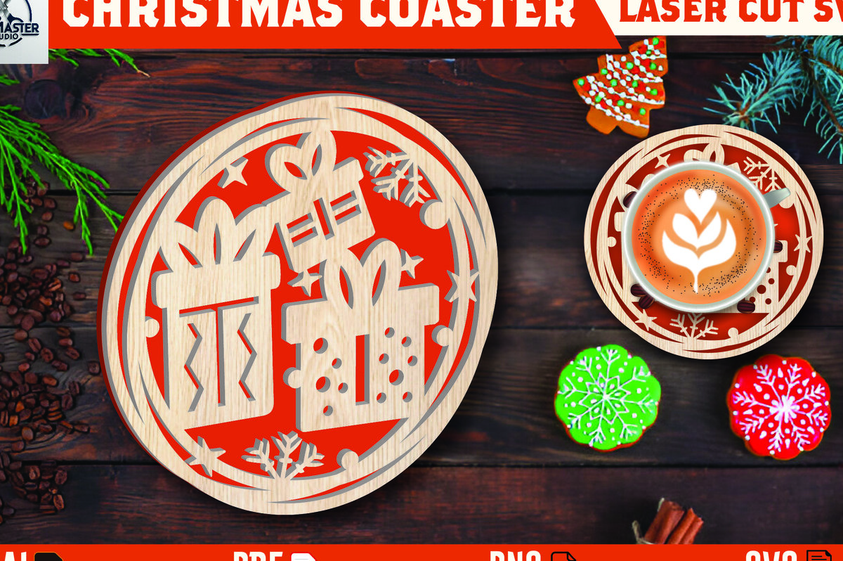 Σετ των 2 Intra απο ξύλο plywood 3mm-4mm πάχος Christmas Cup Coaster Cut  Δίασταση 15x15 cm INTRAFABR-107978302