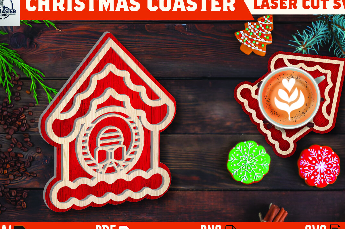 Σετ των 2 Intra απο ξύλο plywood 3mm-4mm πάχος Christmas Cup Coaster Cut  Δίασταση 15x15 cm INTRAFABR-107978336