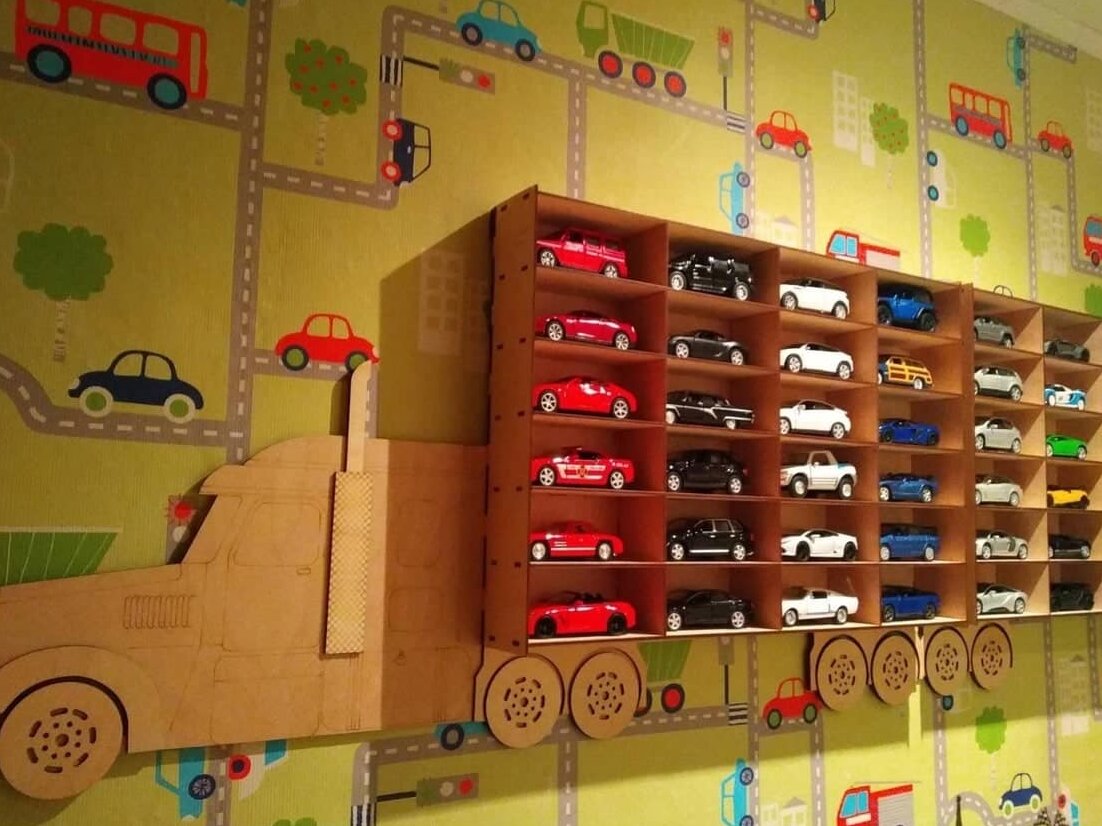 Intra απο ξύλο plywood 3mm-4mm πάχος – Ξύλινο Ράφι Οθόνης Φορτηγών για Hot Wheels Toy Cars 4mm ξύλο 30x35 cm INTRAVECTRY-MY556189