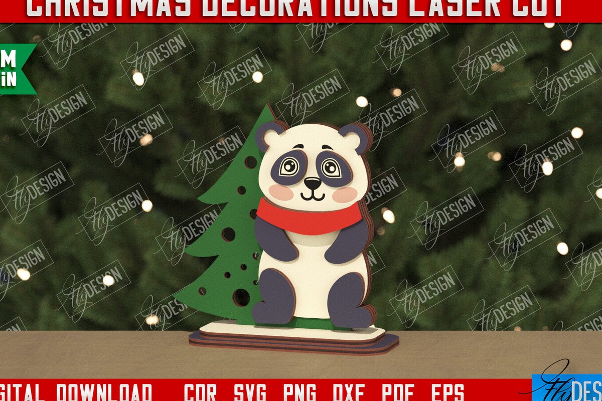 Σετ των 3 Intra απο ξύλο plywood 3mm-4mm πάχος Χριστουγεννιάτικα στολίδια | Ειδώλιο Panda Δίασταση 8x8 cm INTRAFABR-106662660