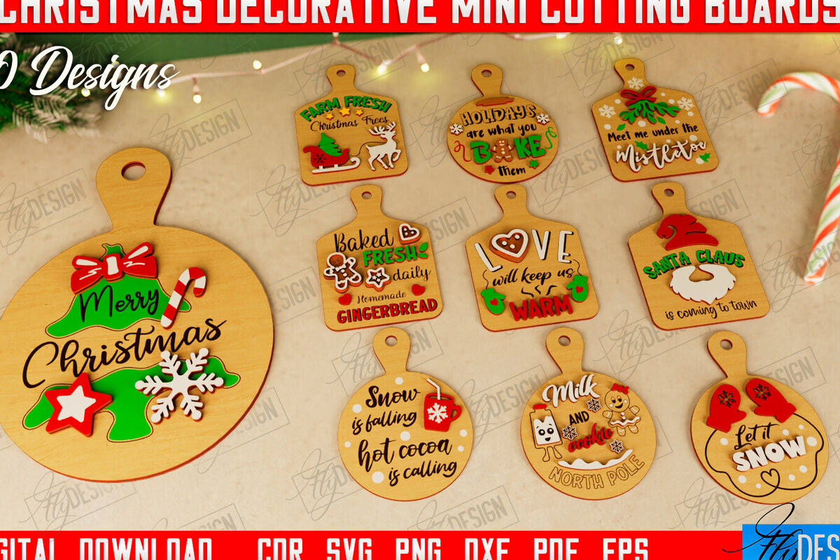 Σετ των 2 Intra απο ξύλο plywood 3mm-4mm πάχος Χριστουγεννιάτικες διακοσμητικές μίνι σανίδες κοπής Δίασταση 15x15 cm INTRAFABR-111730417