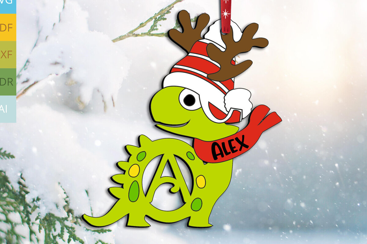 Σετ των 3 Intra απο ξύλο plywood 3mm-4mm πάχος Χριστουγεννιάτικο Dino Letter a Στολίδι διακοπές Δίασταση 8x8 cm INTRAFABR-111610168