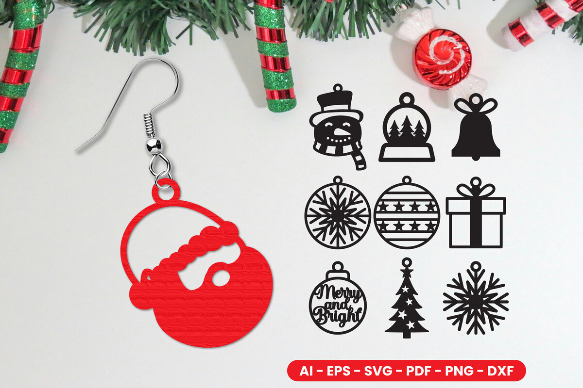 Σετ των 3 Intra απο ξύλο plywood 3mm-4mm πάχος με χριστουγεννιάτικα σκουλαρίκια  Δίασταση 3x3 cm INTRAFABR-106481204