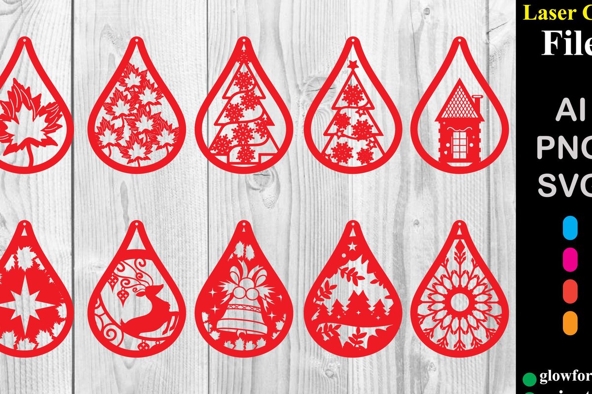 Σετ των 3 Intra απο ξύλο plywood 3mm-4mm πάχος Χριστουγεννιάτικα Σκουλαρίκια Studs Μεγάλο Δίασταση 3x3 cm INTRAFABR-20663300