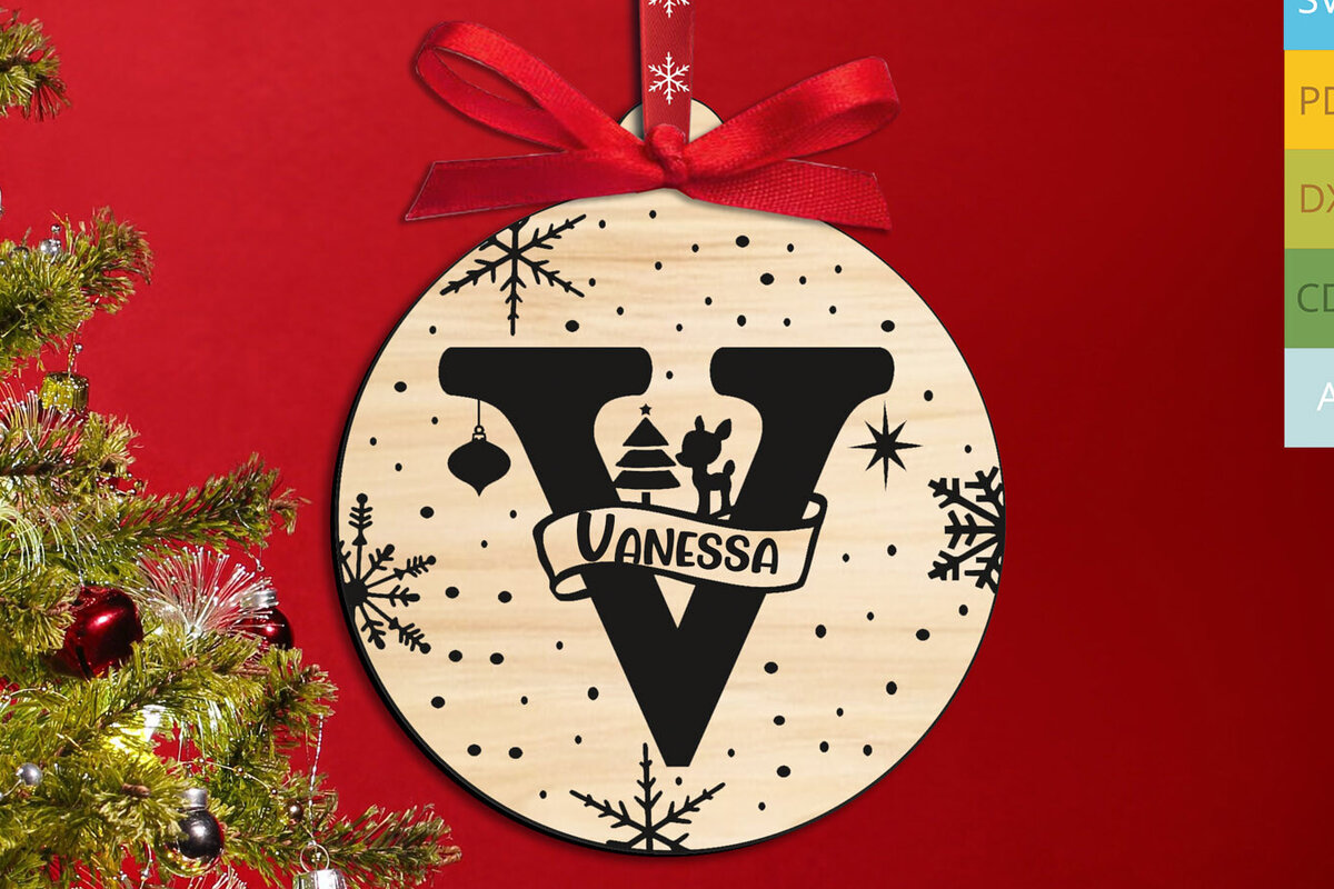 Σετ των 3 Intra απο ξύλο plywood 3mm-4mm πάχος Χριστουγεννιάτικο γράμμα V Μονόγραμμα Στολίδι Δίασταση 8x8 cm INTRAFABR-109517148