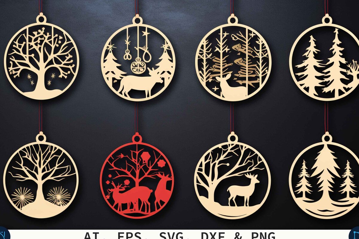 Σετ των 3 Intra απο ξύλο plywood 3mm-4mm πάχος Χριστουγεννιάτικο στολίδι κοπής με λέιζερ Δίασταση 4x4 cm INTRAFABR-80126017