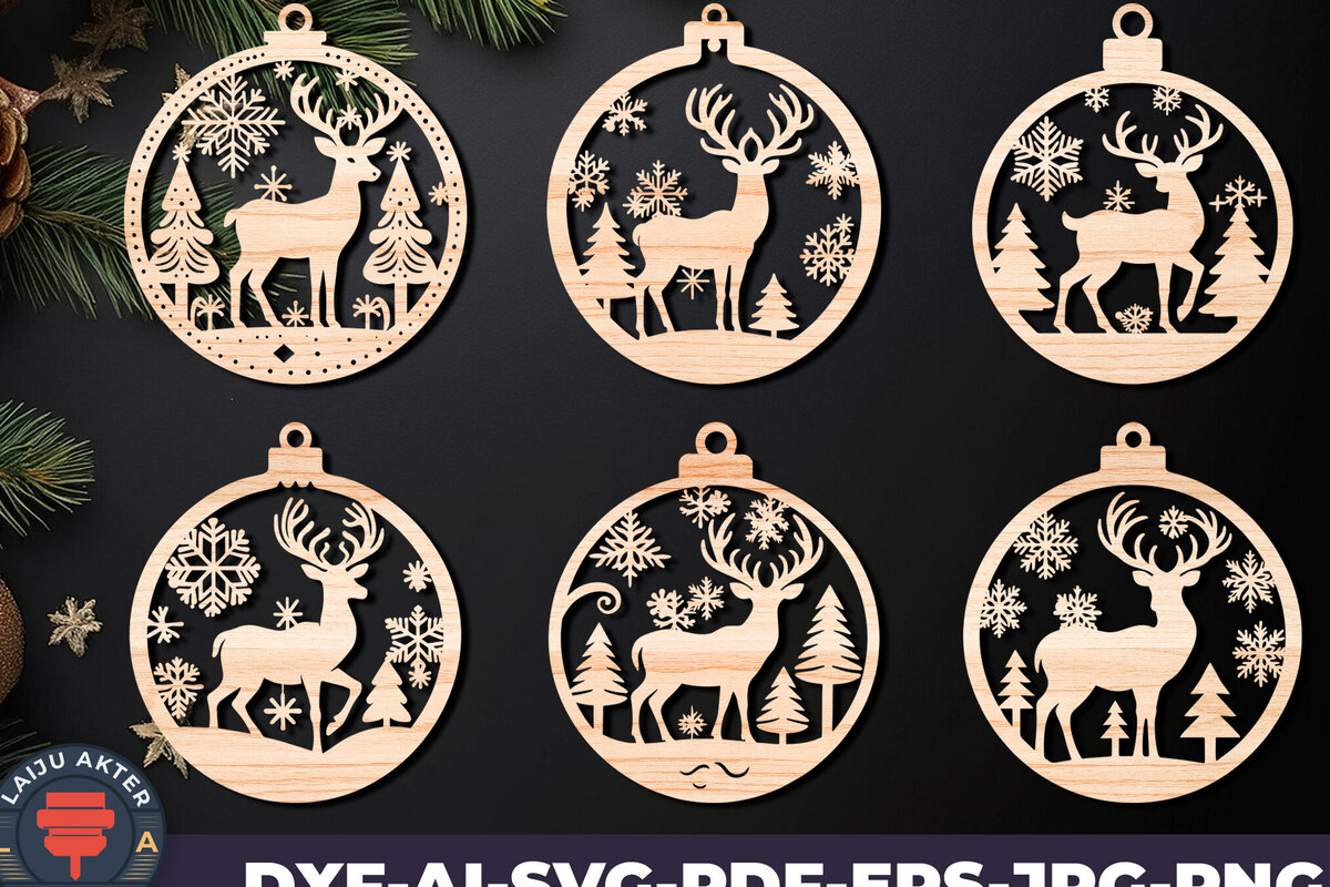 Σετ των 3 Intra απο ξύλο plywood 3mm-4mm πάχος Χριστουγεννιάτικο στολίδι Δίασταση 8x8 cm INTRAFABR-107637019