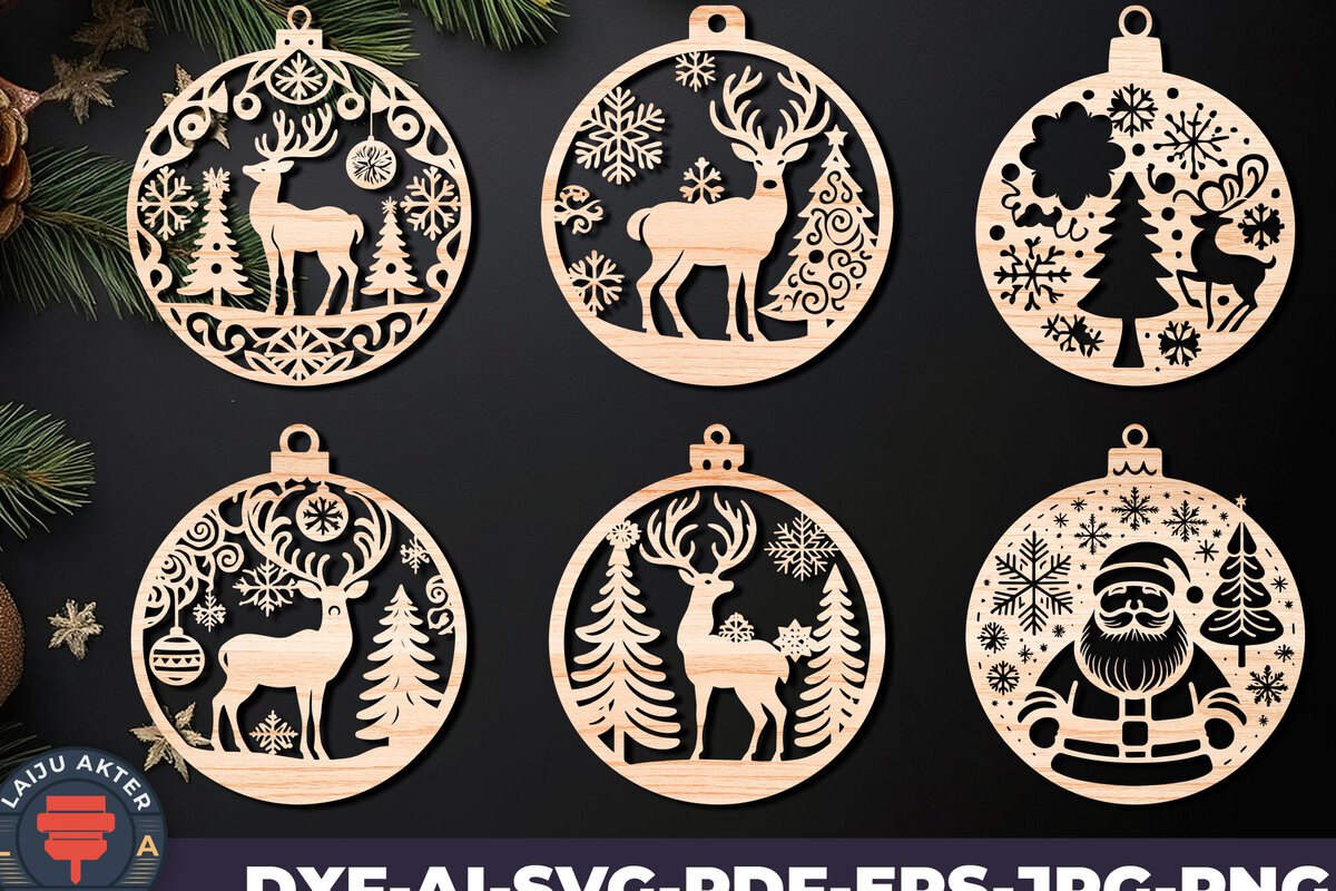 Σετ των 3 Intra απο ξύλο plywood 3mm-4mm πάχος Χριστουγεννιάτικο στολίδι Δίασταση 8x8 cm INTRAFABR-107637095