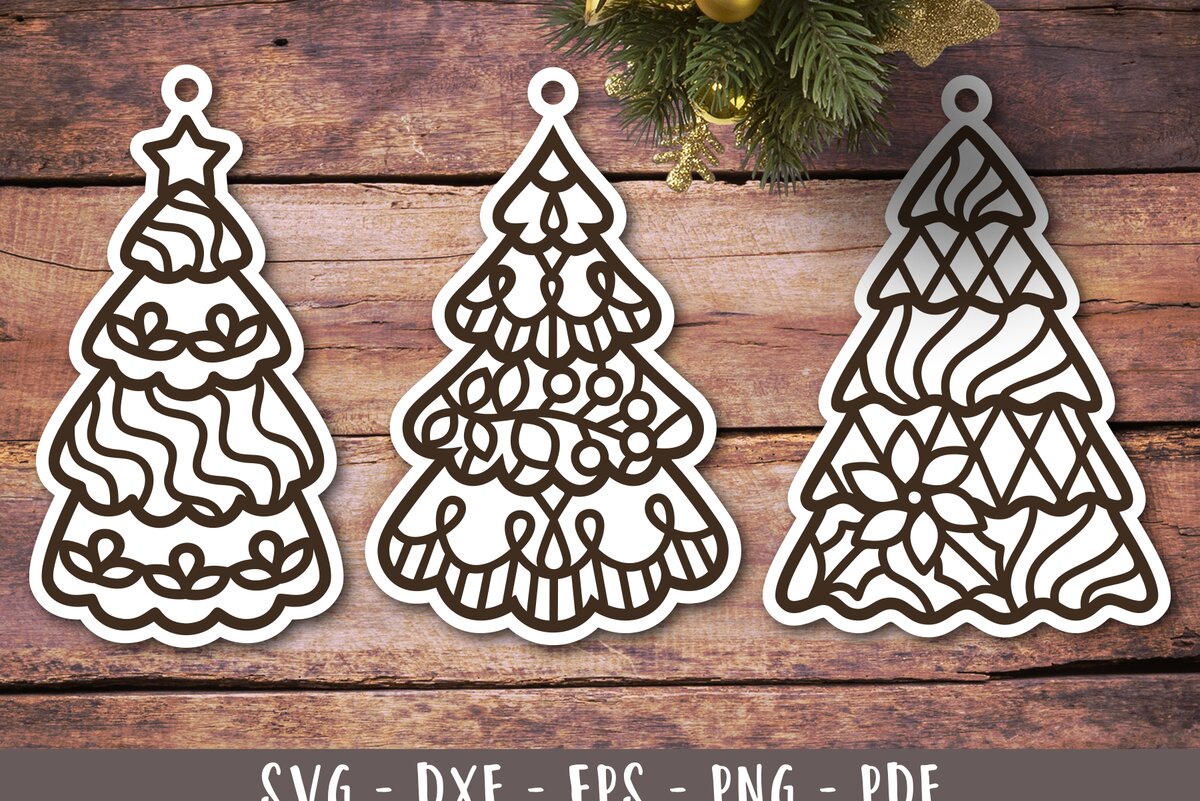 Σετ των 3 Intra απο ξύλο plywood 3mm-4mm πάχος Χριστουγεννιάτικο Στολίδι | Χριστουγεννιάτικο δέντρο Δίασταση 8x8 cm INTRAFABR-110683135