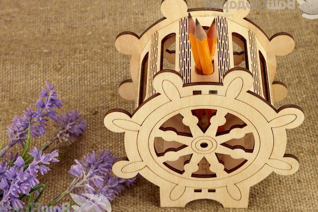 Σετ των 2 Intra απο ξύλο plywood 3mm-4mm πάχος – ξύλο μολυβιού σε σχήμα τροχού πλοίου 15x15 cm INTRAVECTRY-MY558458