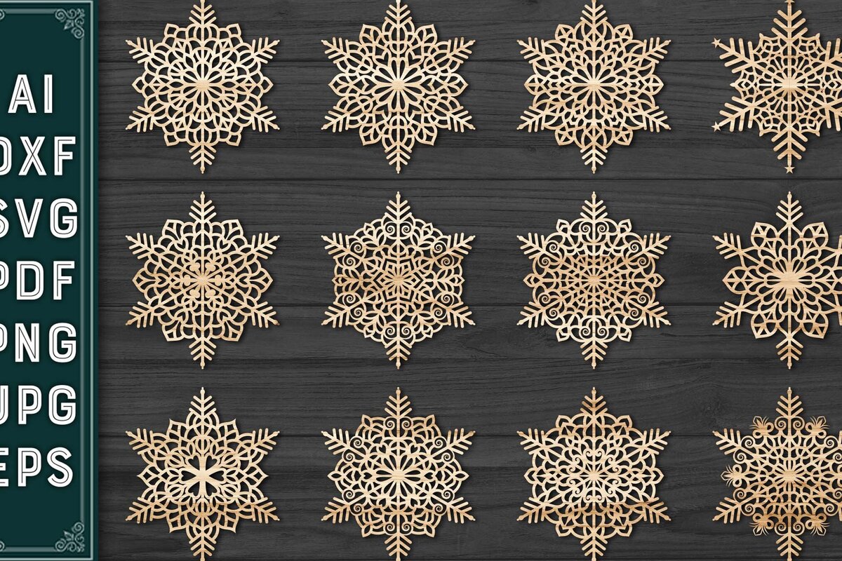 Σετ των 3 Intra απο ξύλο plywood 3mm-4mm πάχος Χριστουγεννιάτικα στολίδια νιφάδας χιονιού 89 Δίασταση 8x8 cm INTRAFABR-78026963