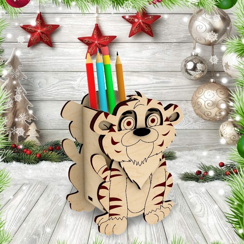 Σετ των 2 Intra απο ξύλο plywood 3mm-4mm πάχος – Μολυβοθήκη Tiger για Επιτραπέζιο ξύλο 3mm 4mm 30x35 cm INTRAVECTRY-MY558464