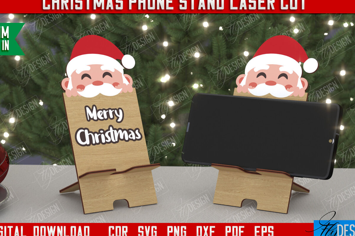 Σετ των 2 Intra απο ξύλο plywood 3mm-4mm πάχος Χριστουγεννιάτικο Τηλεφωνικό Σταντ | Θήκη τηλεφώνου Δίασταση 15x15 cm INTRAFABR-108524128