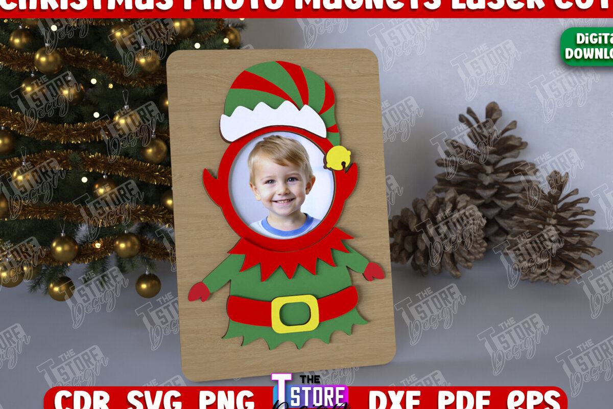 Σετ των 2 Intra απο ξύλο plywood 3mm-4mm πάχος Χριστουγεννιάτικο Photo Magnet | Ιδέα δώρου | CNC Δίασταση 15x15 cm INTRAFABR-108316652