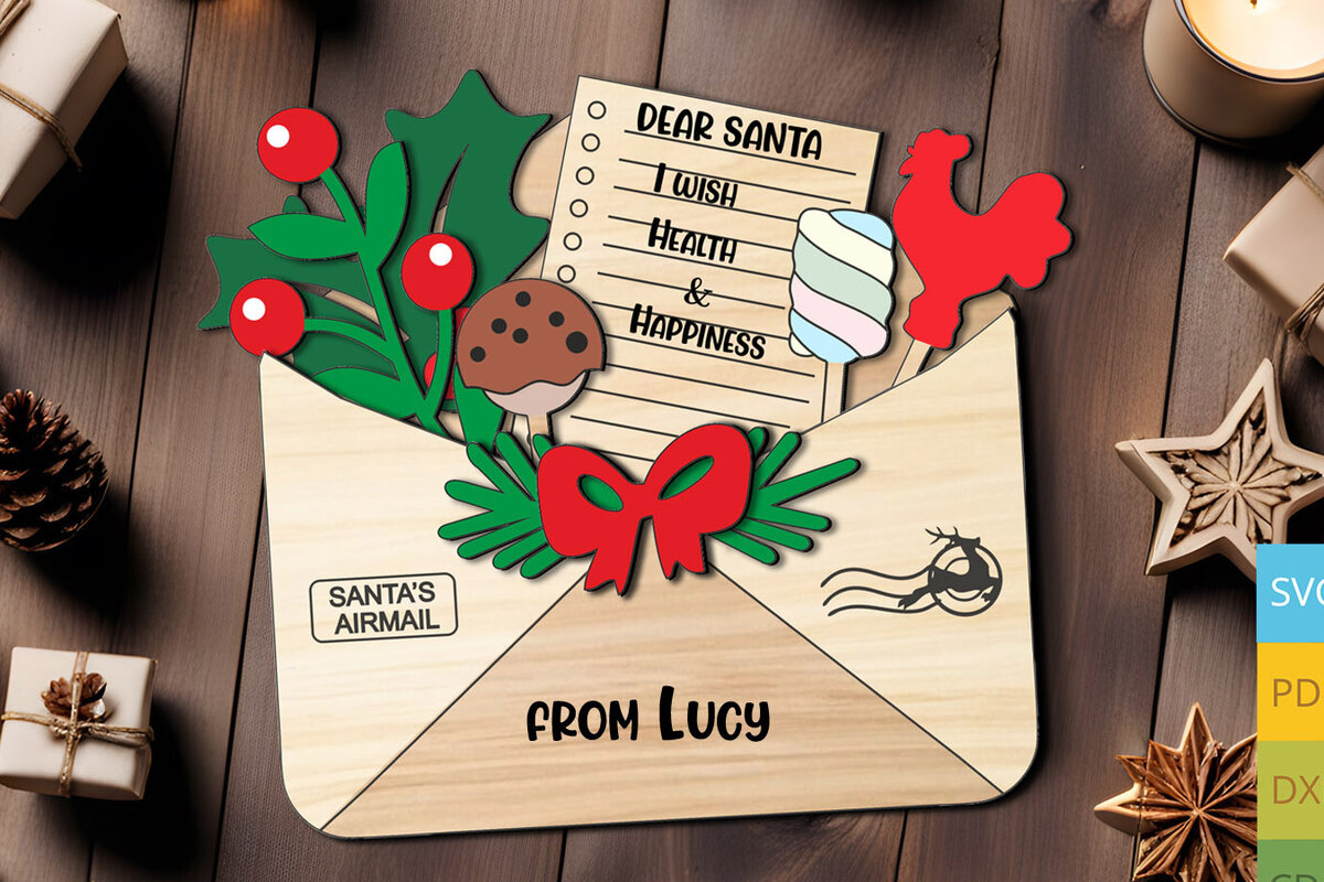 Σετ των 3 Intra απο ξύλο plywood 3mm-4mm πάχος Χριστουγεννιάτικος Φάκελος Ευχών Άγιου Βασίλη Sugar Δίασταση 5x5 cm INTRAFABR-107312735