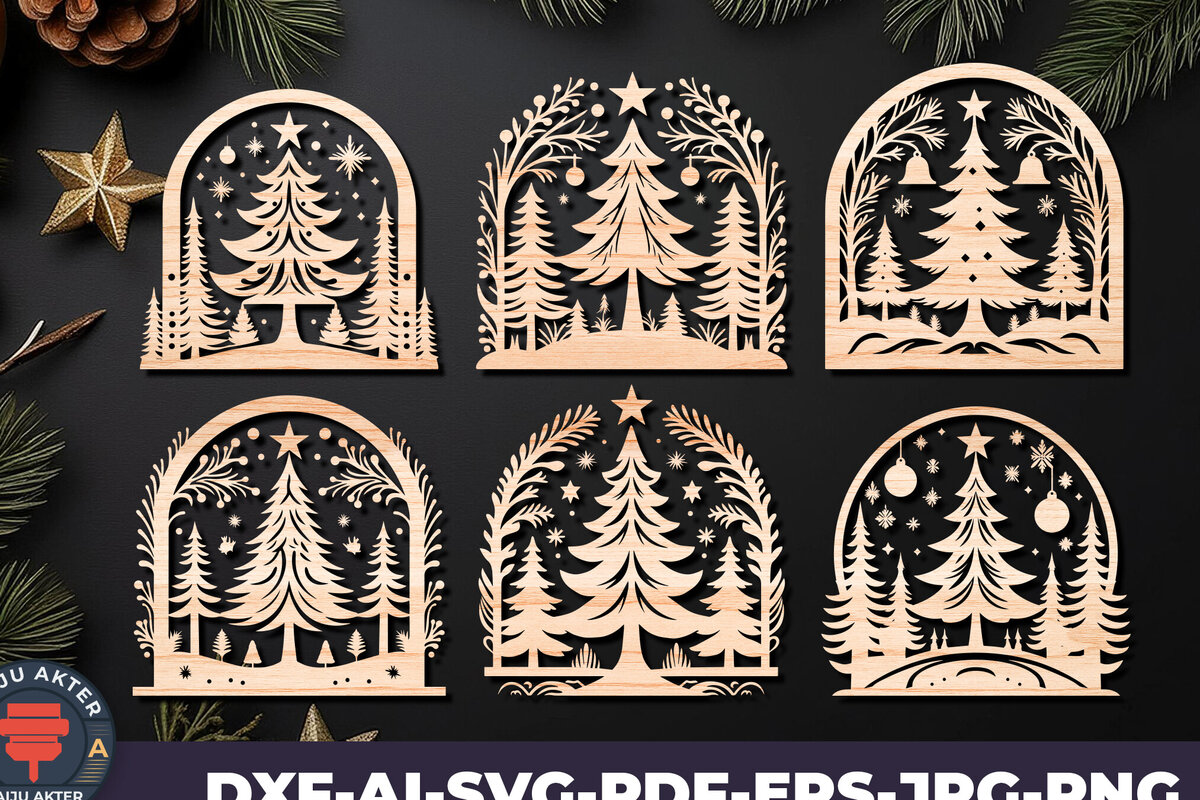 Σετ των 2 Intra απο ξύλο plywood 3mm-4mm πάχος Πάνελ κοπής με λέιζερ Χριστουγεννιάτικη σκηνή 06 Δίασταση 15x15 cm INTRAFABR-109358614