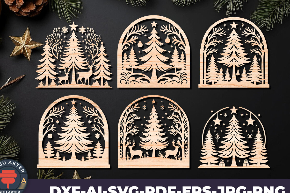 Σετ των 2 Intra απο ξύλο plywood 3mm-4mm πάχος Χριστουγεννιάτικη σκηνή με λέιζερ 07 Δίασταση 15x15 cm INTRAFABR-109358626