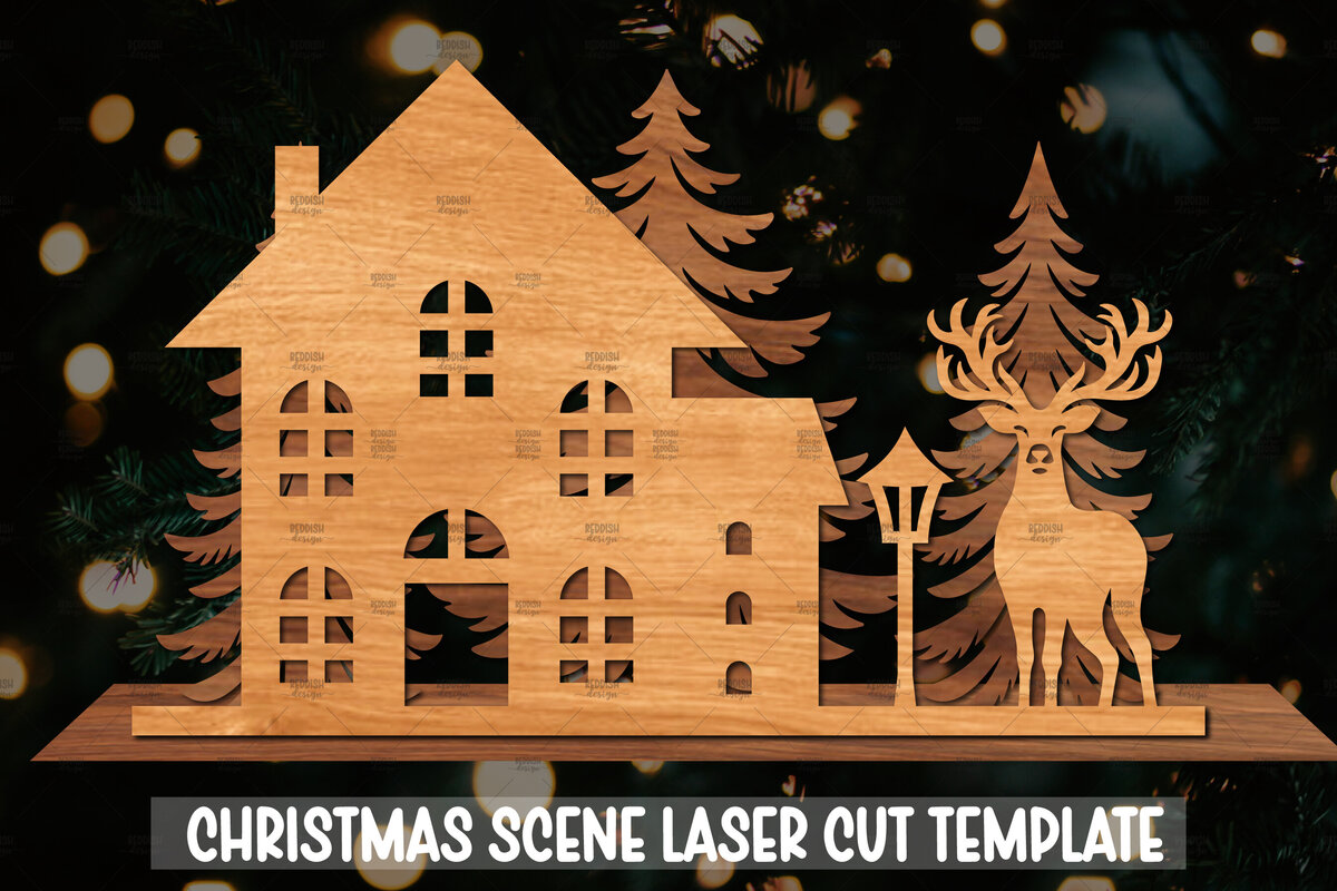 Σετ των 2 Intra απο ξύλο plywood 3mm-4mm πάχος Χριστουγεννιάτικη Σκηνή Δίασταση 15x15 cm INTRAFABR-106403262