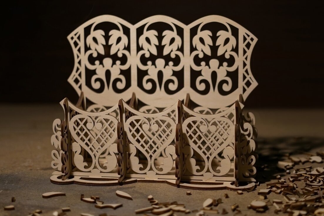 Σετ των 2 Intra απο ξύλο plywood 3mm-4mm πάχος – Σκαλιστό floral σχέδιο Ξύλινο Desk Organizer ξύλο 30x35 cm INTRAVECTRY-MY558472