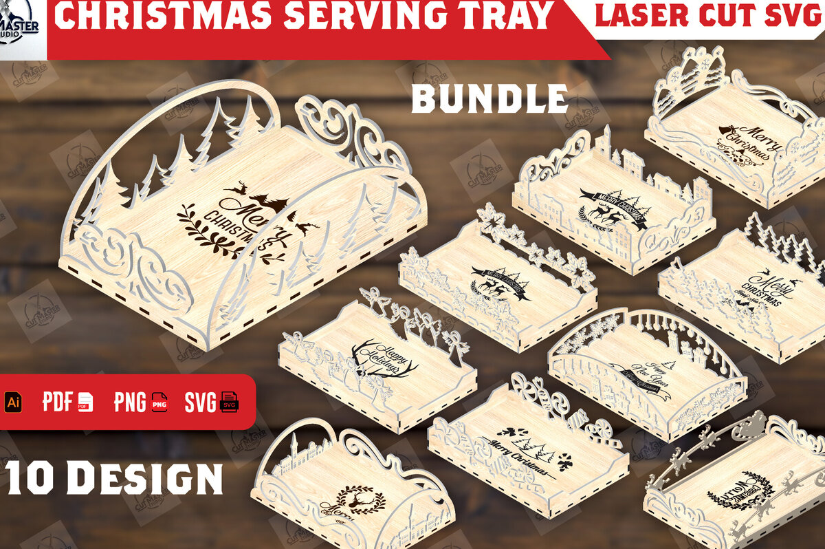 Σετ των 3 Intra απο ξύλο plywood 3mm-4mm πάχος Δίσκος σερβιρίσματος Χριστουγέννων κοπής με λέιζερ Δίασταση 15x15 cm INTRAFABR-110859487