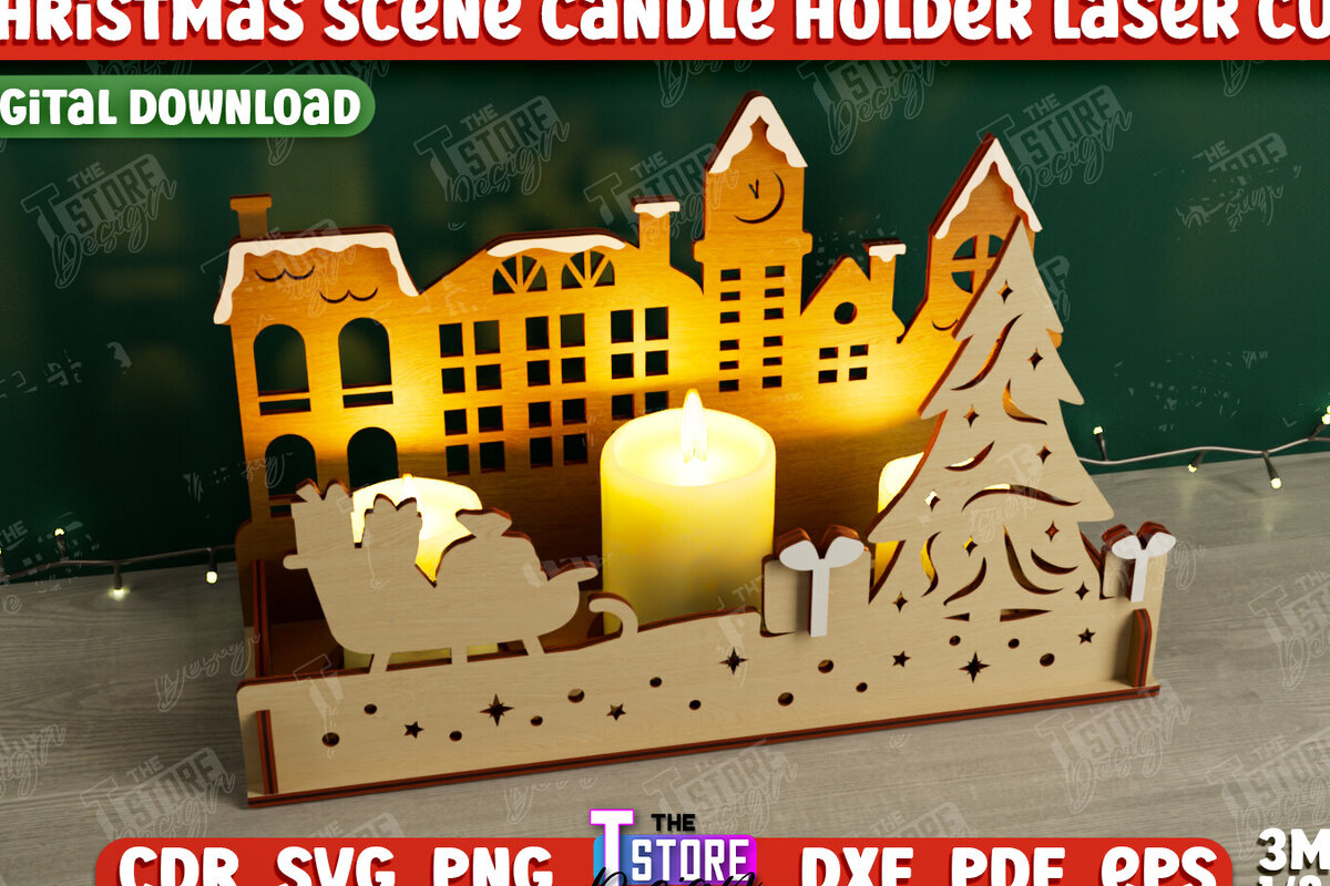 Σετ των 2 Intra απο ξύλο plywood 3mm-4mm πάχος Χριστουγεννιάτικη Σκηνή Σκιάς | Κηροπήγιο Δίασταση 15x15 cm INTRAFABR-107822837