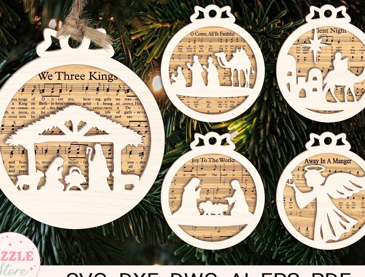 Σετ των 3 Intra απο ξύλο plywood 3mm-4mm πάχος Χριστουγεννιάτικες Παρτιτούρες Στολίδια Δίασταση 8x8 cm INTRAFABR-111756216