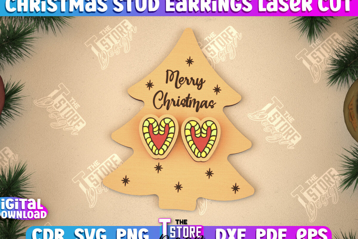 Σετ των 3 Intra απο ξύλο plywood 3mm-4mm πάχος Χριστουγεννιάτικα καρφωτά σκουλαρίκια | Σχεδιασμός κοσμημάτων Δίασταση 3x3 cm INTRAFABR-105341463