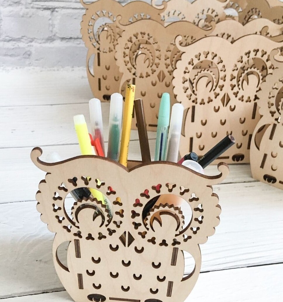 Σετ των 2 Intra απο ξύλο plywood 3mm-4mm πάχος – Γλάστρα στυλό κουκουβάγιας Ξύλινο ξύλο μολυβοθήκης 40x40 cm INTRAVECTRY-MY558483