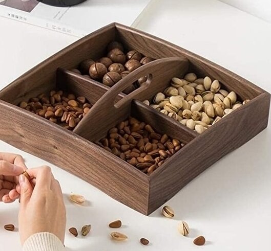 Intra απο ξύλο plywood 3mm-4mm πάχος – Πιατέλα ξηρών φρούτων με λαβή ξύλο 4 τμημάτων 25x25 cm INTRAVECTRY-MY559105