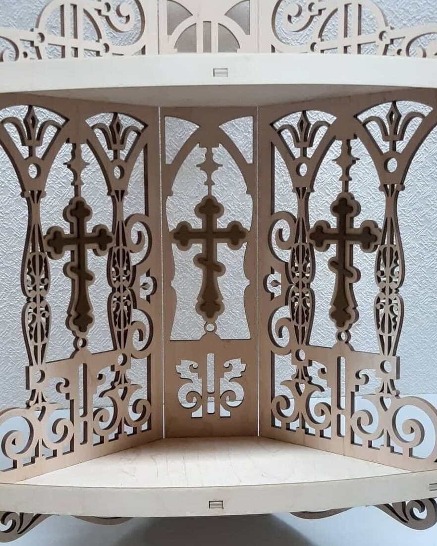 Intra απο ξύλο plywood 3mm-4mm πάχος – ξύλο ραφιών Βωμού Χριστιανικών Σπιτιών δύο επιπέδων 20x25 cm INTRAVECTRY-MY556373