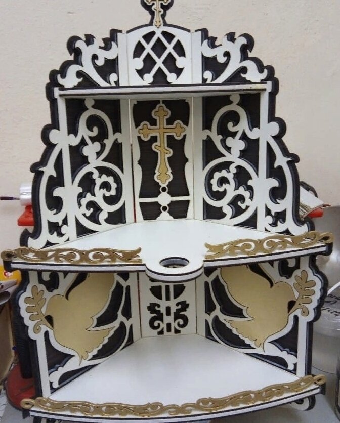 Intra απο ξύλο plywood 3mm-4mm πάχος – Γωνιακό ξύλο ραφιού εικονοστασίου 3 επιπέδων 12x15 cm INTRAVECTRY-MY559206