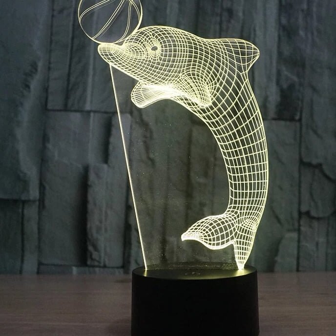 Intra απο ξύλο plywood 3mm-4mm πάχος – ξύλο χαρακτικής με λέιζερ δελφίνι με μπάλα 3D LED Night Light 40x45 cm INTRAVECTRY-MY556491