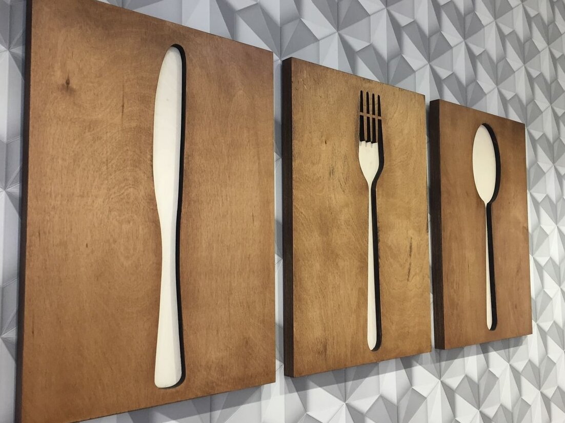 Intra απο ξύλο plywood 3mm-4mm πάχος – Πιρούνι Μαχαίρι Κουτάλι Διακοσμητικό ξύλο Τοίχου 40x40 cm INTRAVECTRY-MY557760