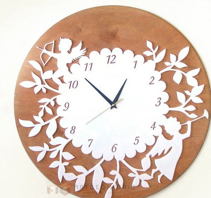 Intra απο ξύλο plywood 3mm-4mm πάχος – Ρολόι τοίχου με λουλουδάτο μοτίβο με ξύλο αγγέλων 40x45 cm INTRAVECTRY-MY561177