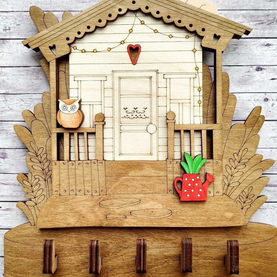 Intra απο ξύλο plywood 3mm-4mm πάχος – Κρεμάστρα κλειδιού σπιτιού με λίμα με ξύλινους γάντζους 45x50 cm INTRAVECTRY-MY557605