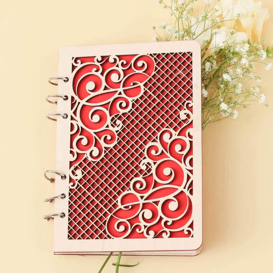 Intra απο ξύλο plywood 3mm-4mm πάχος – Σπιράλ Σημειωματάριο ξύλο Εξωφύλλου Floral Design 45x50 cm INTRAVECTRY-MY556541