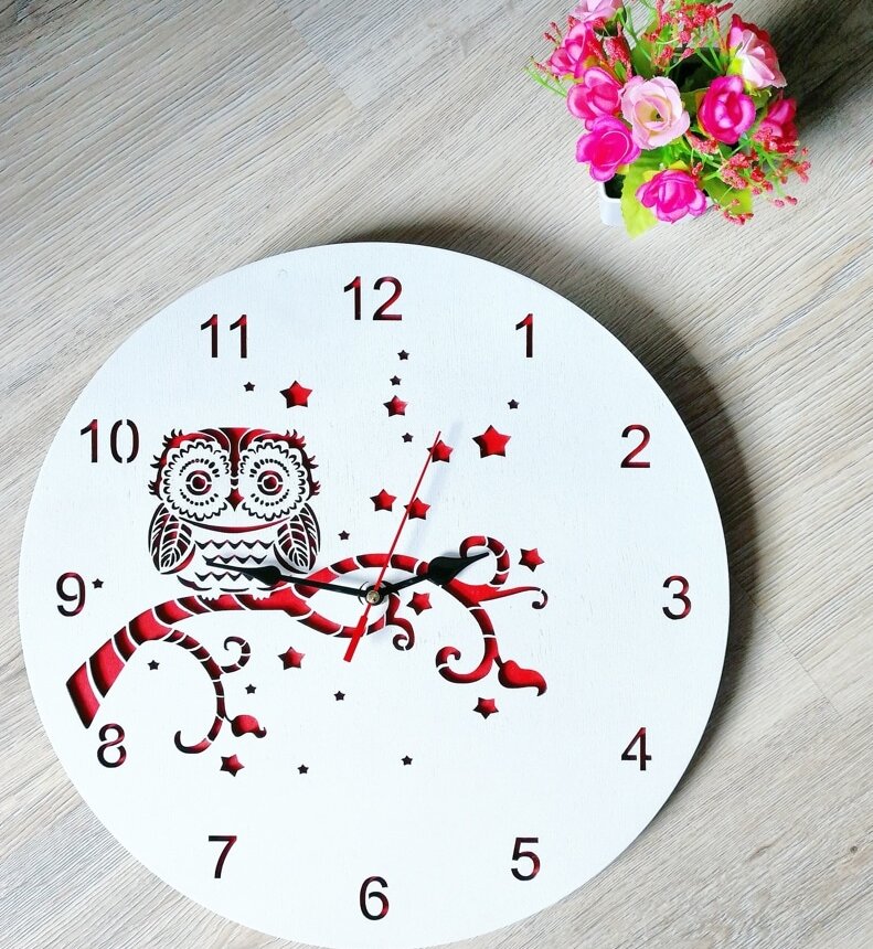 Intra απο ξύλο plywood 3mm-4mm πάχος – Διακοσμητικό ξύλινο ρολόι τοίχου Owl On Branch 40x40 cm INTRAVECTRY-MY556653