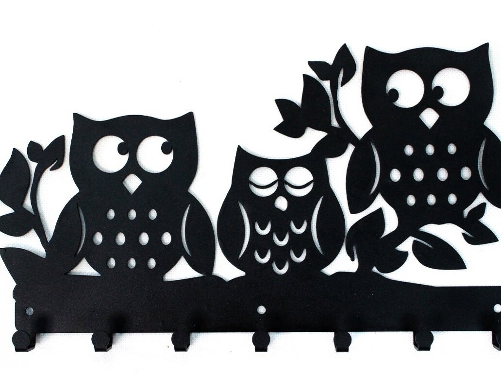 Intra απο ξύλο plywood 3mm-4mm πάχος – Κουκουβάγια κλειδοθήκη με 7 γάντζους 45x50 cm INTRAVECTRY-MY556669