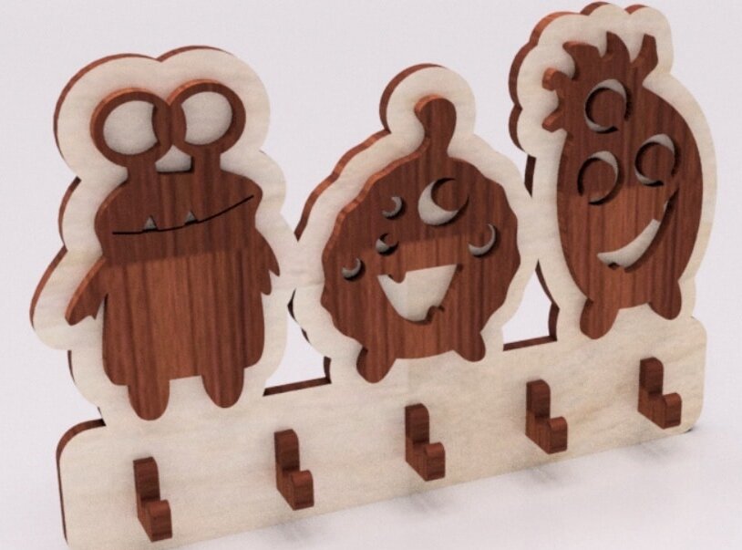 Intra απο ξύλο plywood 3mm-4mm πάχος – Κλειδοθήκη τοίχου Cartoon με 5 γάντζους 50x60 cm INTRAVECTRY-MY557617