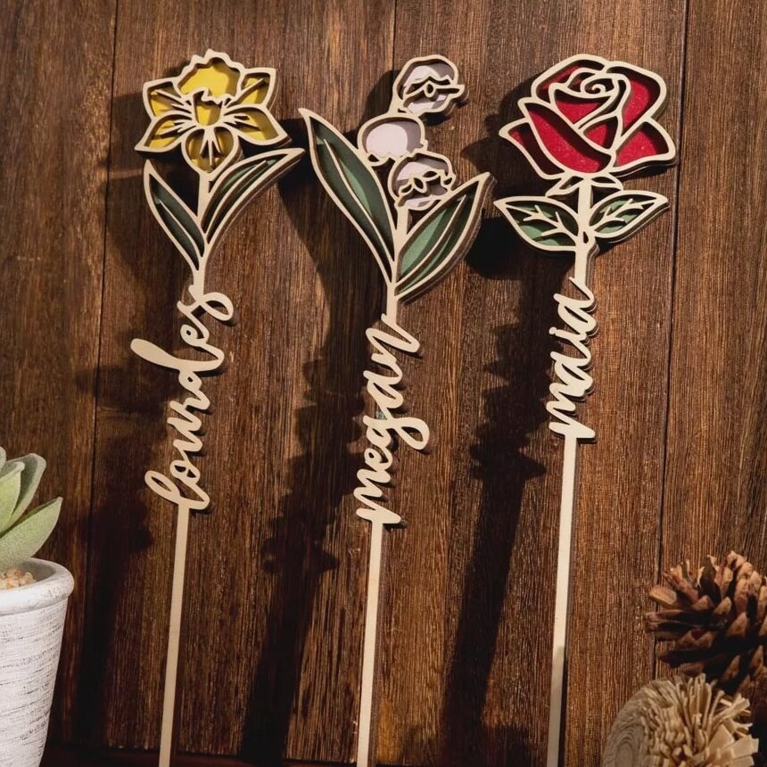 Σετ των 2 Intra απο ξύλο plywood 3mm-4mm πάχος – Ξύλινη συλλογή λουλουδιών Δώρο για τον εραστή 30x35 cm INTRAVECTRY-MY560628